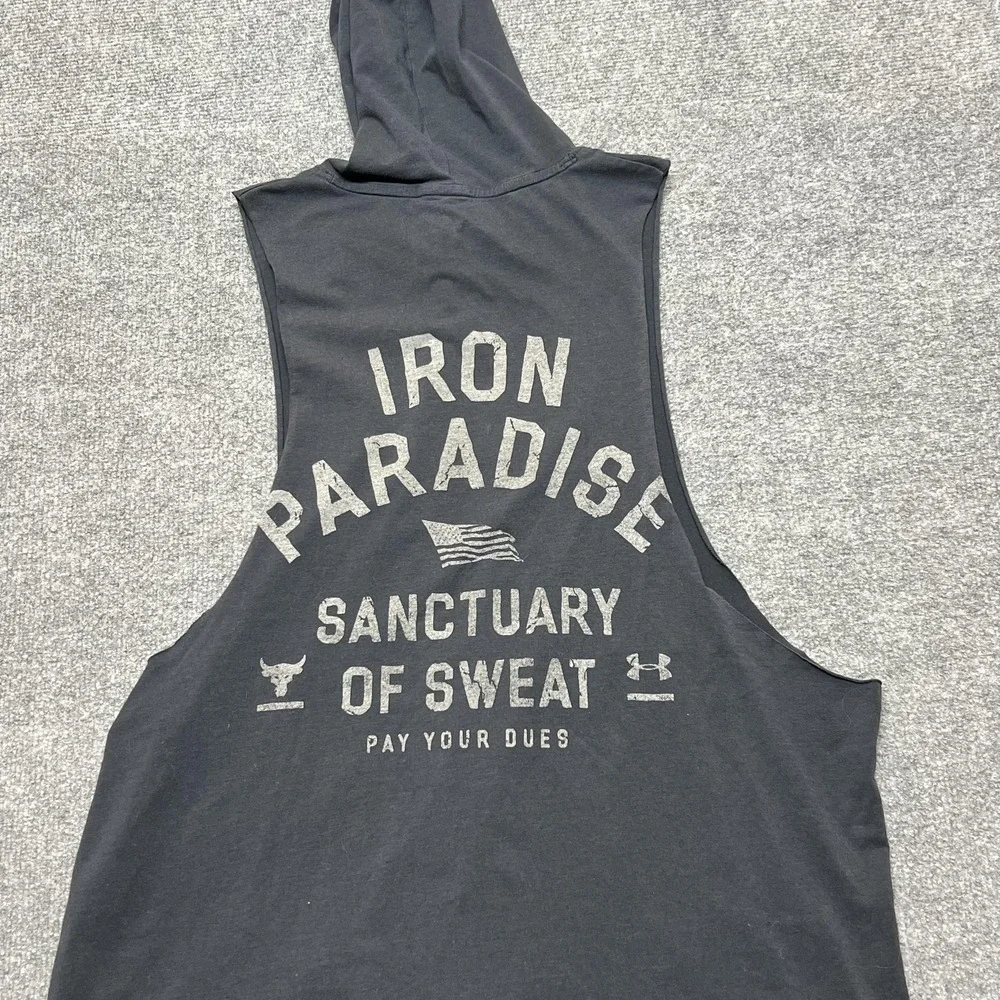 Under Armour Project Rock Tank Hoodie Mens XL Black Sleeveless Training Top